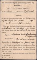 INDIEN 1891 (Mai) 1/4 A. Dienst-P Victoria Blau: Reports To Meteorological Office/ FORM C/  DAILY RAINFALL REPORT (= Reg - Klimaat & Meteorologie