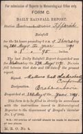 INDIEN 1891 (Mai) 1/4 A. Dienst-P Victoria Blau: Reports To Meteorological Office/ FORM C/  DAILY RAINFALL REPORT (= Reg - Climat & Météorologie