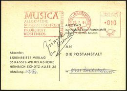 35 KASSEL-WILHELMSHÖHE/ MUSICA/ ALLG./ MUSIKZEITSCHRIFT/ BÄRENREITER.. 1964 (20.7.) AFS 010 Pf. , Firmen-Retour-Kt.: AUF - Musique