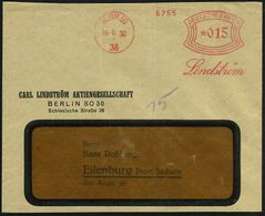 BERLIN SO/ 36/ Lindström 1930 (21.6.) AFS Auf Firmen-Bf.: CARL LINDSTRÖM AG (unten Gering Verkürzt) = Schallplatten-Firm - Muziek