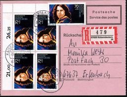 B.R.D. 1996 (29.8.) 70 + 35 Pf. Jim Morrison, Reine MeF: Bogen-Eckrand-4er-Block + Einzelstück Klar Gest. + RZ: 67659 Ka - Música