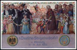 NÜRNBERG 2 BP 1912 (29.7.) 1K. Auf PP 5 Pf. Luitpold, Grün: VIII. Deutsches Sängerbundesfest = Hans Sachs U.a., Kinder M - Música