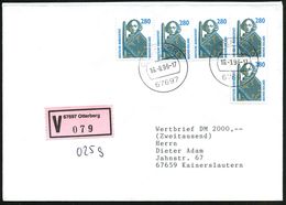 B.R.D. 1996 (16.8.) 280 Pf. "Roland V. Bremen", Reine MeF: 5 Stück + Rosa VZ: 67697 Otterberg , Klar Gest. Inl.-Wert-Bf. - Muziek