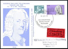 3010 MAGDEBURG1/ 300.GEBURTSTAG/ GEORG PH./ TELEMANN 1981 (21.5.) SSt Auf 35 Pf. G. Ph. Telemann = Zeitgenosse Händels U - Muziek