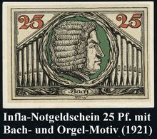 Arnstadt 1921 Infla-Notgeldschein 25 Pf.: Bach-Portrait (u. Orgelpfeifen) Bankfrisch - JOHANN SEBASTIAN BACH - J.S. BACH - Musique