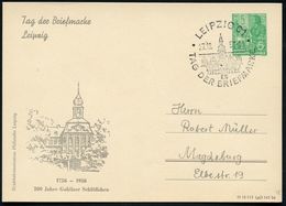 LEIPZIG C1/ TAG DER BRIEFMARKE 1956 (27.10.) SSt = Gohliser Schlößchen = Bach-Archiv, Konzertstätte, Motivgl.PP 5 Pf. Ar - Musique