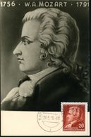 D.D.R. 1956 (Mai) 20 Pf. "200. Geburtstag Mozart" , Sauber Gest. Maximumkt.  (Mi.511) - WOLFGANG AMADEUS MOZART - W.A.MO - Musique