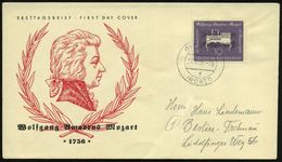 B.R.D. 1956 (27.1.) 10 Pf. "200. Geburtstag Mozart", EF Klar Gest. (Lorch,Württbg.) Bedarfs-FDC-SU. (Mi.228 EF, FDC + 32 - Musik