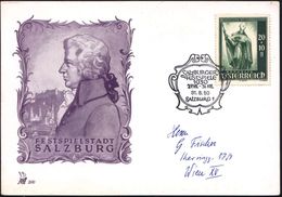 ÖSTERREICH 1950 (31.8.) SSt: SALZBURG 1/SALZBURGER/FESTSPIELE/1950 (in Form Eines Spiegels) Auf EF 20 G.+ 10 G. Salzburg - Musica