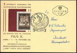 ÖSTERREICH 1954 (2.10.) 1 S. "Internat. Kongreß Für Kathol. Kirchenmusik", EF = Bruckner-Orgel Etc. + SSt.: WIEN 1/3/2.  - Musik