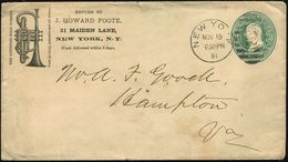 U.S.A. 1881 (19.11.) Reklame-PU 3 C. Washington, Grün: J. HOWARD FOOTE.. NEW YORK The Courtois Solo Cornet (oben Randriß - Musica