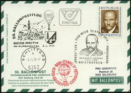 ÖSTERREICH 1976 (22.4.) 3 S. Dr. Robert Bá;rá;ny, EF + Bildgl. SSt: 1150 WIEN/9/DR. ROB. BARANY.. = Medizin-Nobelpreis 1 - Nobelpreisträger