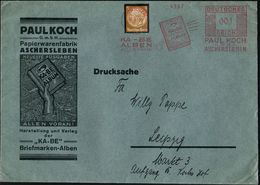 ASCHERSLEBEN/ KA-BE/ ALBEN/ ALLEN VORAN/ ..PAUL KOCH.. 1937 (1.9.) AFS 002 Pf. (Album, Komet) Als Vorausentwertung Auf 1 - Philatelic Exhibitions