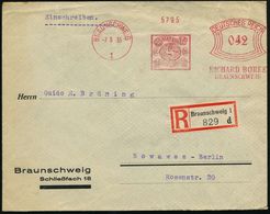 BRAUNSCHWEIG/ 1/ RB/ RICHARD BOREK.. 1935 (7.5.) AFS 042 Pf. = Alt-Braunschweig-Nachbildung + RZ: Braunschweig, Rs. Firm - Expositions Philatéliques