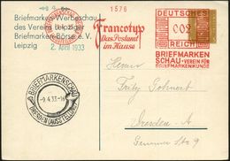 DRESDEN BRIEFMARKENSCHAU/ (AUSSTELLUNG)/ Francotyp/ Das Postamt/ Im Hause.. 1933 (9.4.) AFS 002 Pf. Als VE U. Aufwertung - Esposizioni Filateliche