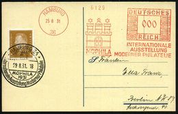 HAMBURG/ 36/ MOPHILA/ INT./ AUSSTELLUNG/ MODERNER PHILATELIE 1931 (29.8.) AFS 000 Pf. + SSt.: HAMBURG 36/MOPHILA.. (Bo.4 - Philatelic Exhibitions