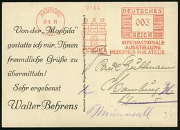 HAMBURG/ 36/ MOPHILA/ INTERNAT./ AUSST./ MODERNER PHILATELIE 1931 (30.8.) AFS (Hambg. Wappen) Auf S/w.-"Mophila"-Reklame - Exposiciones Filatélicas