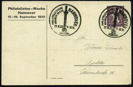 HANNOVER/ PHILATEL./ WOCHE 1922 (19.9.) SSt = Waterloo-Säule Auf PP 50 Pf. Ziffer Viol.: Philatel.-Woche: Stadtsilhouett - Esposizioni Filateliche