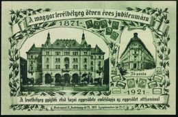 UNGARN 1921 (26.9.) SSt.: BUDAPEST/MGYAR POSTABELYEG EMLEKKIALLITAS (ungar.Wappen) + Deutsche Vign.: UNGARISCHE BRIEFMAR - Filatelistische Tentoonstellingen
