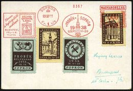 UNGARN 1938 (11.9.) AFS: SOPRON/Fr. 1 V/5/"PROBEK" SOPRON/1938/BELYEG-/GYÜJTÖK/LAPJA.. Ungar. Briefmarke, Turm) In 000 A - Filatelistische Tentoonstellingen