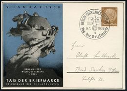 BERLIN FAHRBARES POSTAMT/ WHW/ A/ Tag D.Briefmarke 1938 (8.1.) SSt Auf PP 3 Pf. Hindenbg., Braun: TAG DER BRIEFMARKE.. = - Stamp's Day