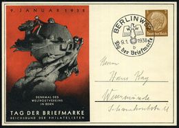 BERLIN W62/ WHW/ B/ Tag D.Briefm. 1938 (9.1.) SSt Auf PP 3 Pf. Hindenbg., Braun: TAG DER BRIEFMARKE.. = UPU-Denkmal  R O - Dag Van De Postzegel