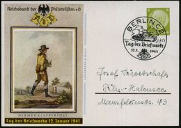 BERLIN C2/ Tag Der Briefmarke 1941 (12.1.) SSt = Panzer II Auf Sonder-P 6 Pf. Hindenbg. Oliv: T.d.B. (P 241, + 12.- EUR) - Dag Van De Postzegel