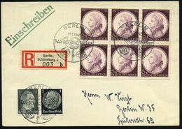 BERLIN/ TAG DER BRIEFMARKE 1942 (11.1.) SSt (Posthorn) Auf Mozart 6er-Block (Mi.6x 810 U.a.) + RZ: Berlin-/Schöneberg 1/ - Tag Der Briefmarke