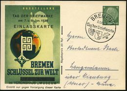 BREMEN 1/ Tag Der Briefmarke 1939 (8.1.) SSt Auf PP 6 Pf. Hindenbg., Grün: BREMEN/ SCHLÜSSEL ZUR WELT/ TAG DER BRIEFMARK - Giornata Del Francobollo