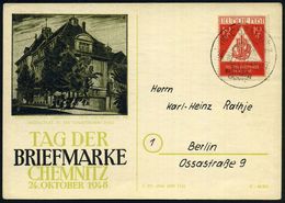 (10b) CHEMNITZ/ IM AUFBAU VORAN!/ TAG DER BRIEFMARKE 1948 (24.10) SSt Auf EF 12 + 3 Pf Tag Der Bruefmarke (Mi.228 EF) So - Dag Van De Postzegel