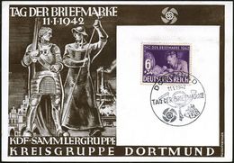 DORTMUND/ TAG DER BRIEFMARKE 1942 (11.1.) SSt (Posthorn) A. EF 6+24 Pf. Tag D.Briefm. (Mi.811) Rs. Auf Seltener Sonder-K - Giornata Del Francobollo