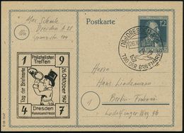 (10a) DRESDEN A24/ TAG DER BRIEFMARKE 1947 (26.10.) SSt (Brieftaube) Auf Amtl. P 12 Pf. Stephan + Zudruck: Philatelisten - Dag Van De Postzegel