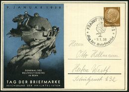 FRANKFURT (ODER) 1/ Tag Der Briefmarke 1938 (9.1.) SSt = Hahn Auf Passender PP 3 Pf. Hindenbg., Braun: TAG DER BRIEFMARK - Dag Van De Postzegel
