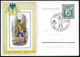 GMUNDEN/ Tag D.Briefmarke 1940 (7.1.) SSt (Postillon Mit Reitpeitsche) Auf Sonder-P 6 Pf. Posthorn, Grün: Tag D. Briefma - Giornata Del Francobollo