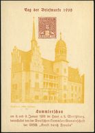 HALLE(SAALE)/ HAENDEL/ DSG/ Sammlerschau 1938 (8.1.) SSt = Händel-Denkmal Auf Color-Sonderkt.: Tag Der Briefmarke.. (Pri - Dag Van De Postzegel