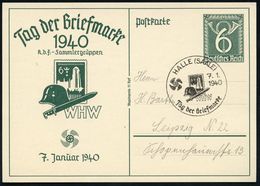 HALLE(SAALE)/ WHW/ Tag Der Briefmarke 1940 (7.1.) SSt Auf Motivgl. Sonder-P. 6 Pf. Posthorn, Grün:  Tag Der Briefmarke.. - Dag Van De Postzegel