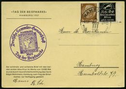 HAMBURG/ Tag Der Briefmarke 1937 (9.1.) SSt (Hamburger "Michel"-Turm) + Viol. HdH: DSG/POST OFFICE/MAURITIUS/Tag D. Brie - Dag Van De Postzegel