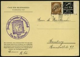 HAMBURG/ Tag Der Briefmarke 1937 (9.1.) SSt (Hamburger "Michel"-Turm) + Viol. HdH: DSG/POST OFFICE/MAURITIUS/Tag D. Brie - Tag Der Briefmarke