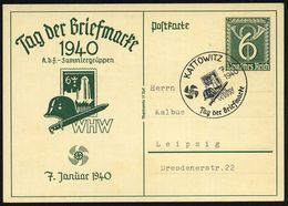 KATTOWITZ/ WHW/ Tag Der Briefmarke 1940 (7.1.) SSt Auf Motivgl. Sonder-P. 6 Pf. Posthorn, Grün: Tag Der Briefmarke.. WHW - Día Del Sello