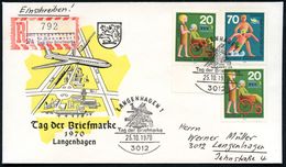 3012 LANGENHAGEN 1/ Tag D.Briefmarke 1970 (25.10.) SSt (Autobahn-Dreieck, Jet) + Seltener, Provis. Sonder-RZ: 3012 Lange - Tag Der Briefmarke