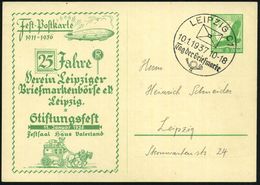 LEIPZIG C 1/ Tag Der Briefmarke 1937 (10.1.) SSt Auf PP 5 Pf. Adler, Grün: Fest-Postkarte..Stiftungsfest, 11.Jan.1936/.. - Día Del Sello