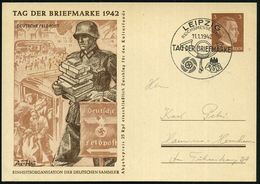 LEIPZIG/ REICHSMESSESTADT/ TAG DER BRIEFMARKE 1942 (11.1.) SSt Auf Sonder-P 3 Pf. Hitler, Braun: TAG DER BRIEFMARKE.. DE - Giornata Del Francobollo