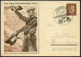 LEIPZIG/ REICHSMESSESTADT/ TAG DER BRIEFMARKE 1942 (11.1.) SSt = Posthorn (etc.) Auf Sonder-P. 3 Pf. Hitler, Braun: TAG  - Día Del Sello