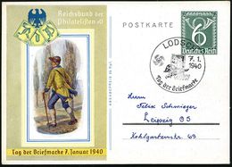 LODSCH/ WHW/ Tag Der Briefmarke 1940 (7.1.) Seltener SSt = Stahlhelm, Bajonett Etc. Auf Sonder-P. 6 Pf. "Tag Der Briefma - Día Del Sello