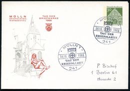 241 MÖLLN 1/ TAG DER/ BRIEFMARKE 1966 (30.10.) SSt Auf  PU 30 Pf. Flensburg Grün: TAG DER BRIEFMARKE = Till Eulenspiegel - Dag Van De Postzegel