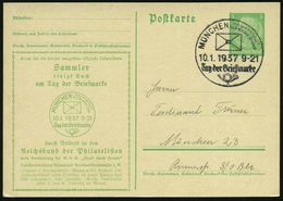 MÜNCHEN/ HDB/ Tag Der Briefmarke 1937 (10.1.) SSt Auf Seltener PP 5 Pf. Hindenbg. Grün: Sammler/einigt Euch/am Tag Der B - Giornata Del Francobollo