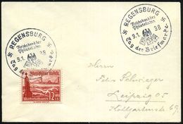REGENSBURG/ RdPh/ Tag D.Briefmarke 1938 (9.1.) SSt (RdPh-Logo) 2x Klar Auf EF 12 + 6 Pf. WHW. (Mi.656 EF) Kleiner, Dekor - Journée Du Timbre