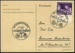 SAARBRÜCKEN/ TAG DER BRIEFMARKE/ RdPh 1942 (11.1.) SSt (Posthorn, KdF-Logo) Auf EF 6 + 24 Pf. Tag Der Briefmarke (Mi. 81 - Día Del Sello