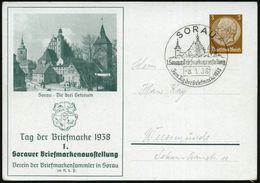 SORAU/ 1.Sorauer Briefmarkenausstellung/ ..Tag Der Briefmarke 1938 (8.1.) SSt = "Die Drei Getreuen" = Haupt-kirche, Gloc - Journée Du Timbre