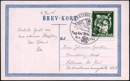 STRASSBURG (ELS)/ Tag Der Briefmarke 1941 (12.1.) SSt = Alpenjäger-Ausrüstung (Pickel, Seil, Gewehr, Edelweiß) EF 6 + 24 - Día Del Sello